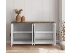 Aparador para Salón comedor en Color Blanco y Roble Rustic 140x40x80cm Olivia