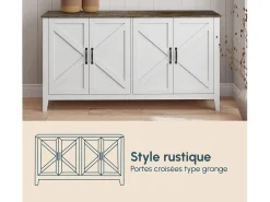 Aparador para Salón comedor en Color Blanco y Roble Rustic 140x40x80cm Olivia