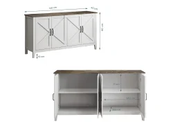 Aparador para Salón comedor en Color Blanco y Roble Rustic 140x40x80cm Olivia