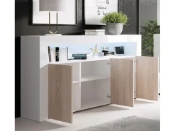 Aparador para Salón comedor en Blanco y Sonoma con LED 155x37x91,5cm Aker