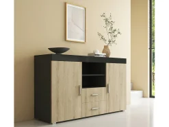 Aparador para Salón comedor en Negro y Sonoma 140x40x80cm Roque