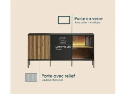 Aparador para Salón comedor en Color Negro y Roble Eos con LED 153,4x39x83cm Lux