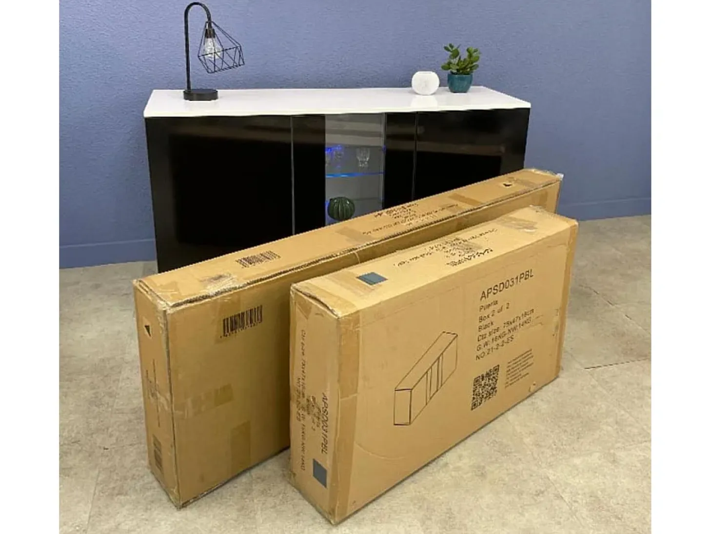 Aparador para Salón comedor en Negro y Blanco con LED 120x40x70cm Luke A1