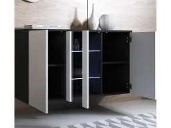 Aparador para Salón comedor en Negro y Blanco con LED 120x40x70cm Luke A1