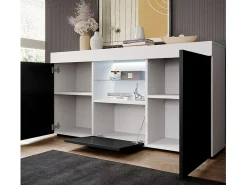 Aparador para Salón comedor en Blanco y Negro con LED 135x34x73cm Sefora