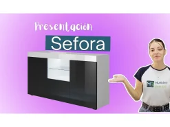 Aparador para Salón comedor en Blanco y Negro con LED 135x34x73cm Sefora