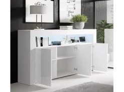 Aparador para Salón comedor en Blanco con LED 155x37x91,5cm Aker
