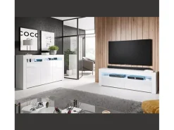 Aparador para Salón comedor en Blanco con LED 155x37x91,5cm Aker