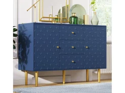 Aparador para salón dormitorio - 120 x 40 x 83 cm - con 2 puertas + 3 cajones - madera + metal - azul