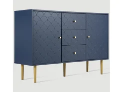 Aparador para salón dormitorio - 120 x 40 x 83 cm - con 2 puertas + 3 cajones - madera + metal - azul