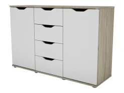 Aparador Parc 2 Puertas 4 Cajones Roble Sonoma Blanco Mate 120x78.7x38 cm