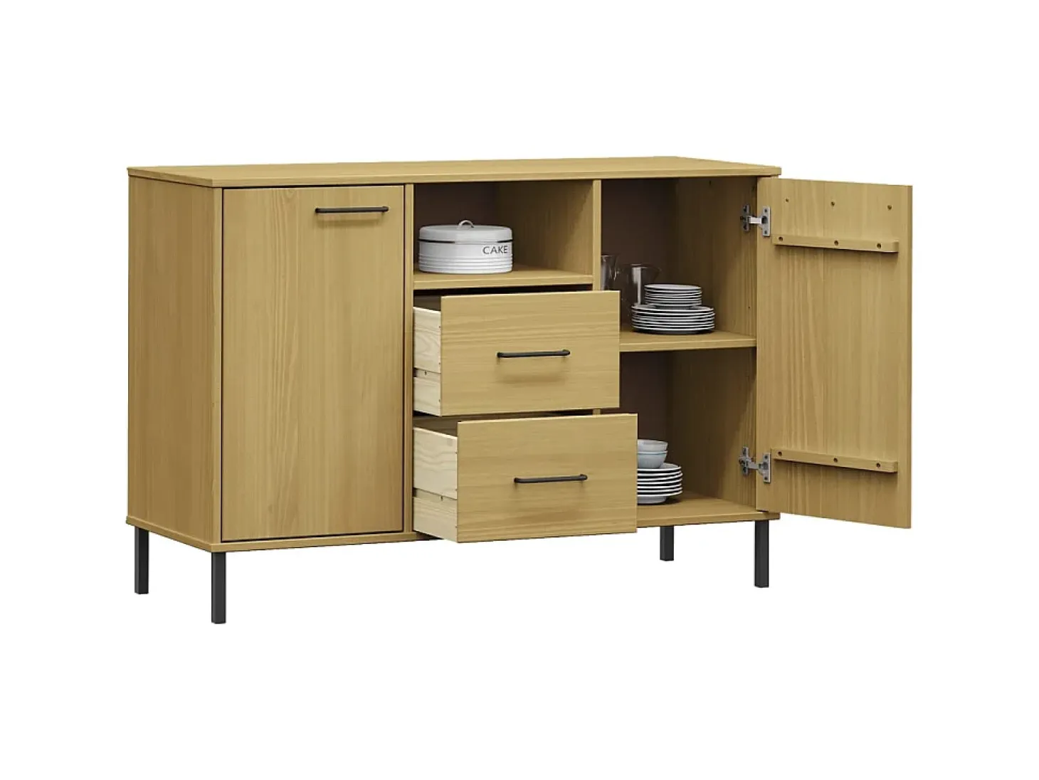 Aparador patas de metal OSLO madera maciza marrón 113x40x77 cm ES23828