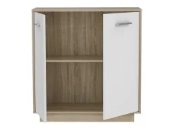 Aparador pequeño con unidad de almacenamiento de 2 puertas - Blanco y roble Sonoma - 82,9 x 34,2 x 88,1 cm