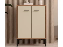 Aparador pequeño para Salón comedor en Nogal Ambar y Beige 60x30x84cm Lander L15
