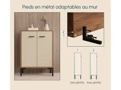 Aparador pequeño para Salón comedor en Nogal Ambar y Beige 60x30x84cm Lander L15