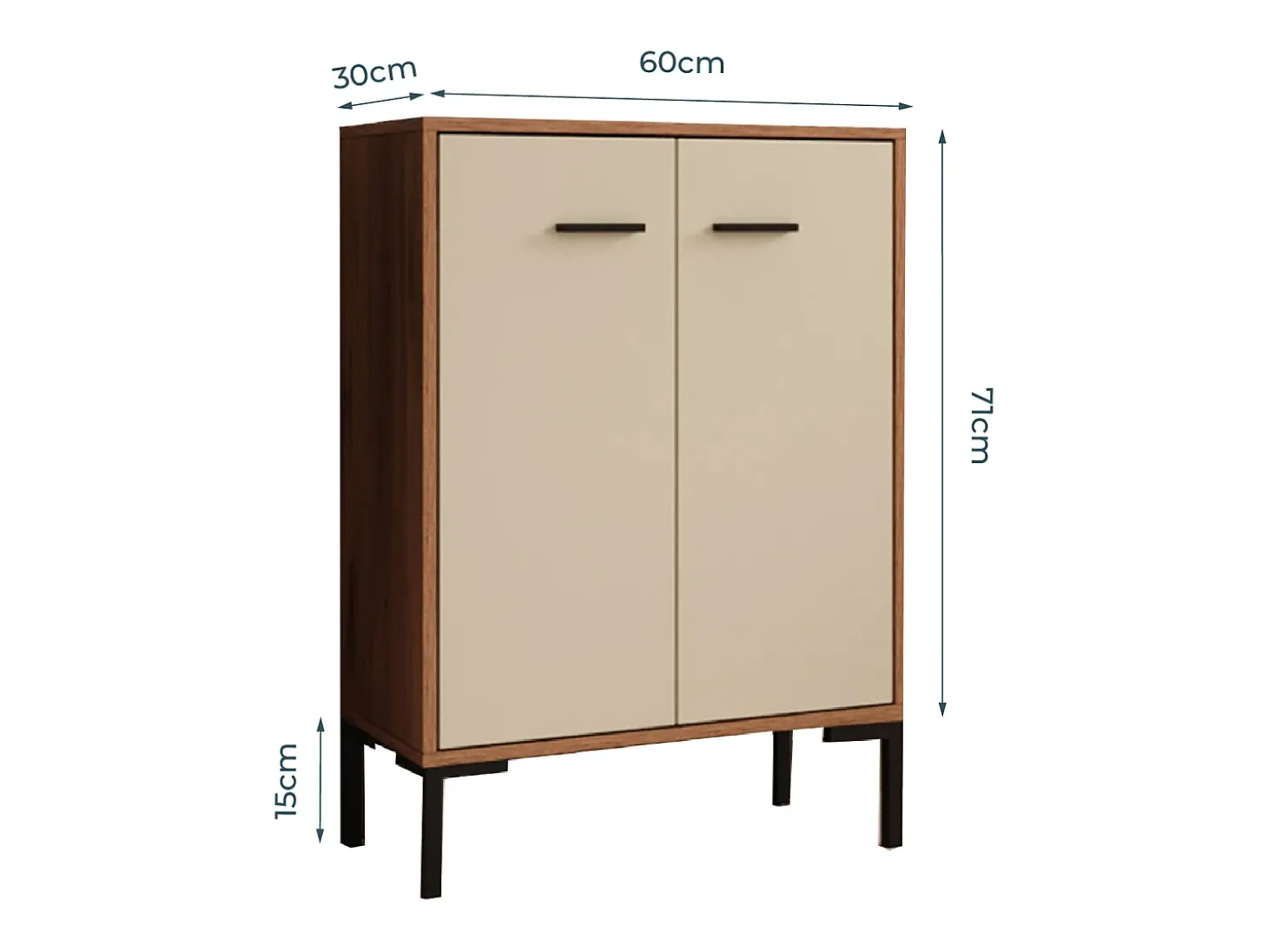Aparador pequeño para Salón comedor en Nogal Ambar y Beige 60x30x84cm Lander L15