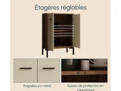 Aparador pequeño para Salón comedor en Nogal Ambar y Beige 60x30x84cm Lander L15