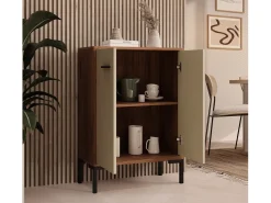 Aparador pequeño para Salón comedor en Nogal Ambar y Beige 60x30x84cm Lander L15