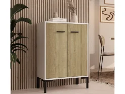 Aparador pequeño para Salón comedor en Blanco y Sonoma 60x30x84cm Lander L15