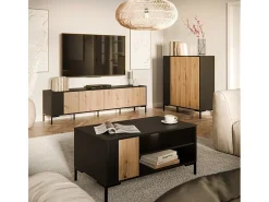 Aparador Polo negro y madera 3 puertas 150 cm