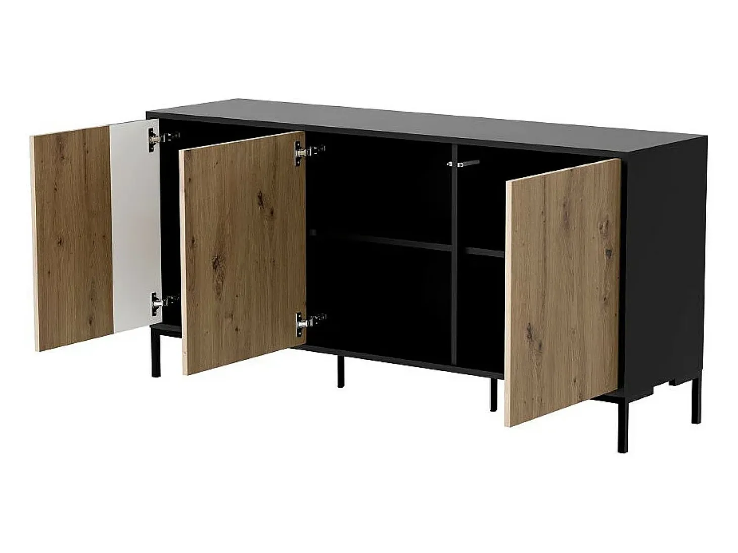 Aparador Polo negro y madera 3 puertas 150 cm