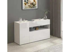 Aparador Potenza con 1 puerta, 1 puerta abatible y 1 cajón blanco brillo 140x40x81 cm