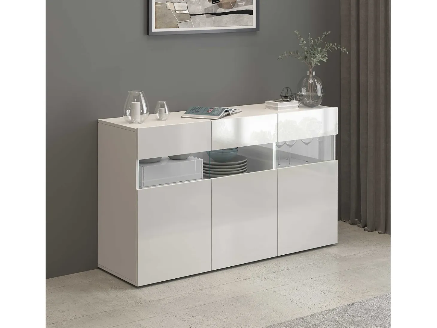 Aparador Potenza con 3 puertas blanco brillo 130x40x81 cm
