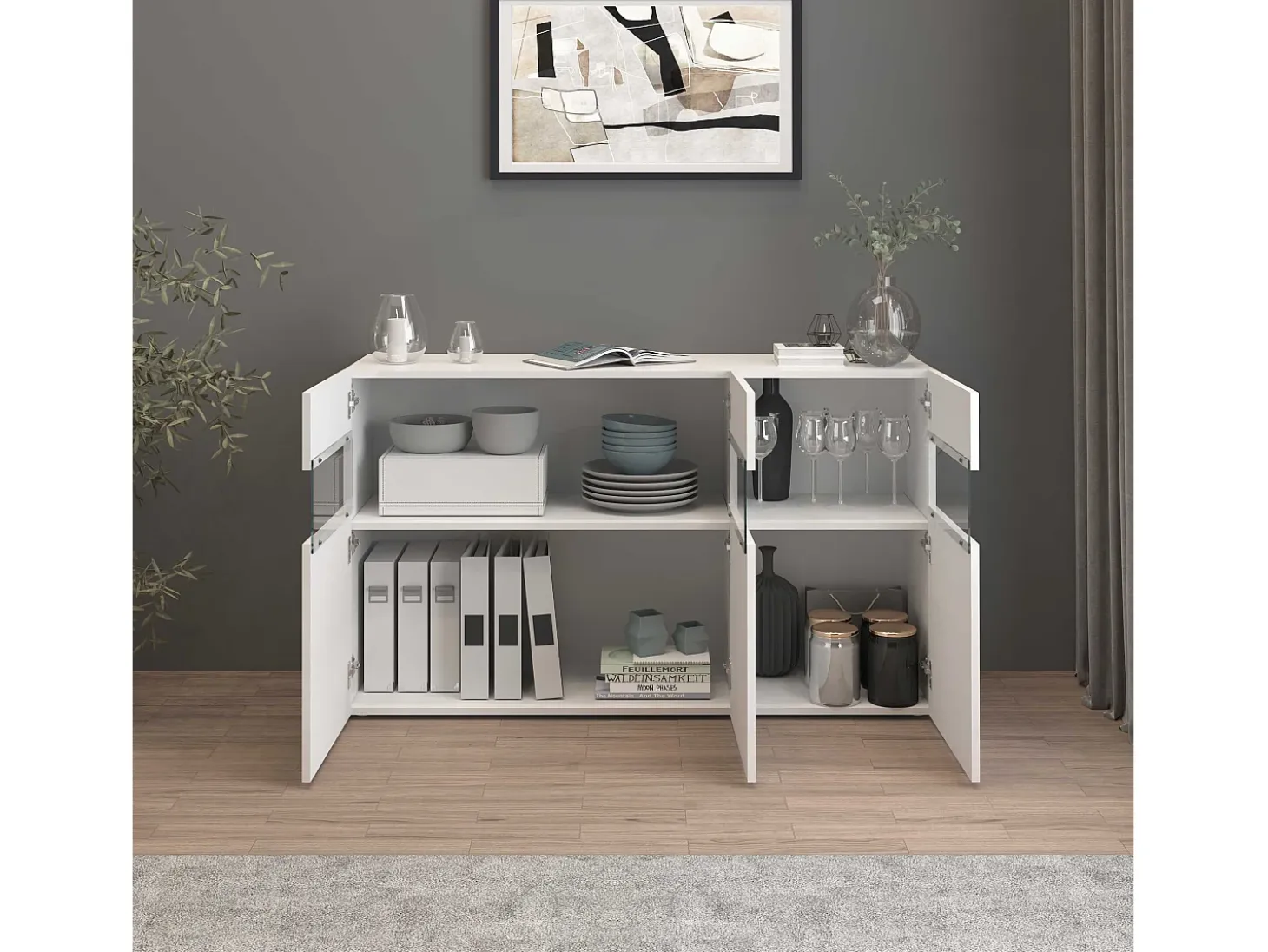 Aparador Potenza con 3 puertas blanco brillo 130x40x81 cm