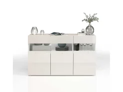 Aparador Potenza con 3 puertas blanco brillo 130x40x81 cm