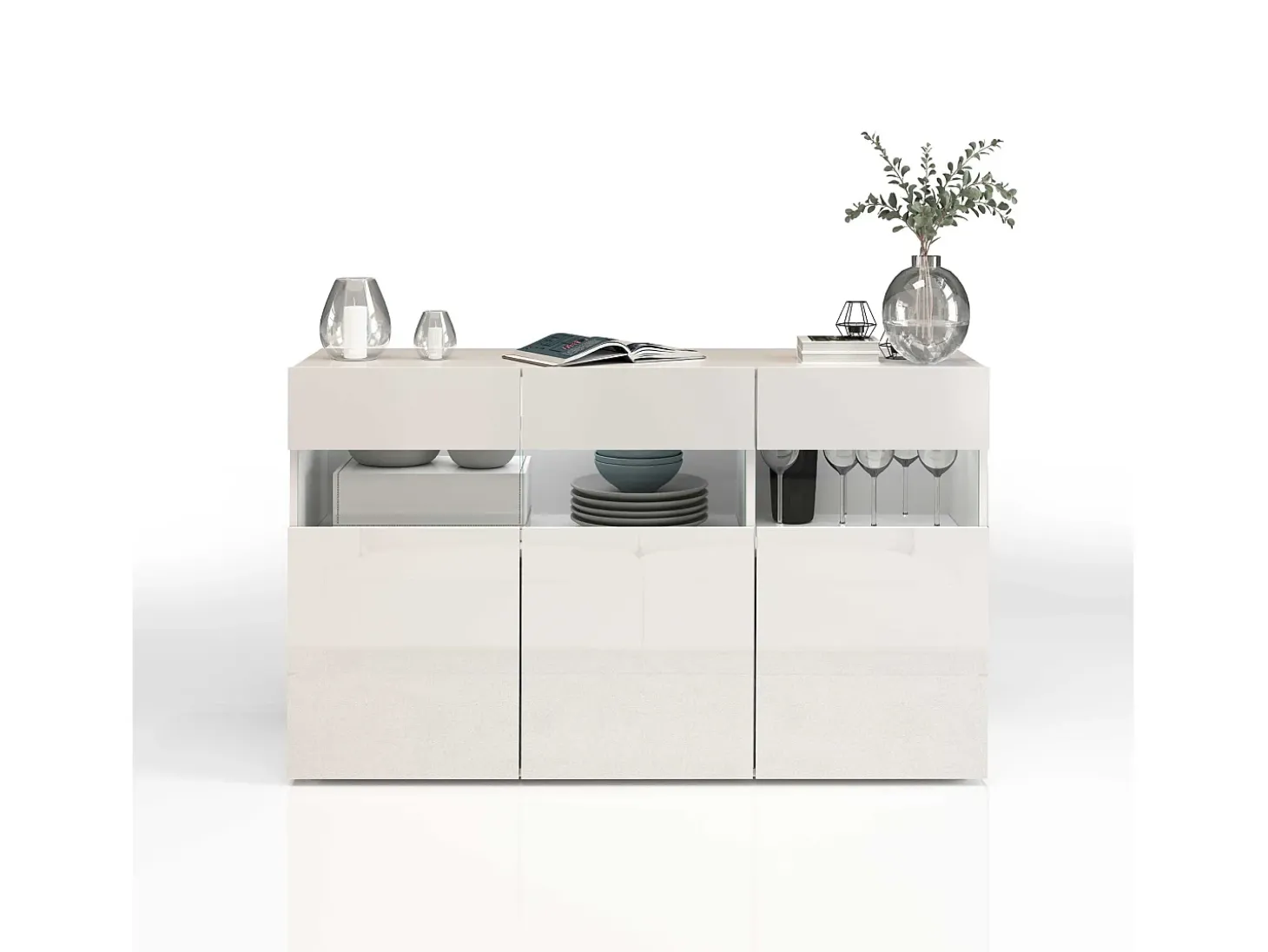 Aparador Potenza con 3 puertas blanco brillo 130x40x81 cm