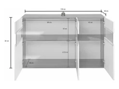 Aparador Potenza con 3 puertas blanco brillo 130x40x81 cm