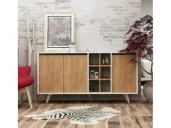 Aparador Prava color roble Blanco 140x40x86 cm