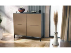 Aparador Rova V3 – Armario de cocina moderno con 4 puertas Push-to-Open antracita mate / aspecto en bronce (92,5 x 83.5 x 35)