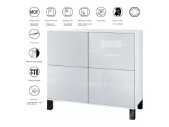 Aparador Rova V3 – Armario de cocina moderno con 4 puertas Push-to-Open blanco mate / gris arena de alto brillo (92,5 x 84.5 x 35)