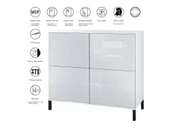 Aparador Rova V3 – Armario de cocina moderno con 4 puertas Push-to-Open blanco mate / crema de alto brillo (92,5 x 83.5 x 35)