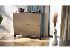 Aparador Rova V3 – Armario de cocina moderno con 4 puertas Push-to-Open antracita mate / aspecto en bronce (92,5 x 84.5 x 35)