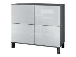 Aparador Rova V3 – Armario de cocina moderno con 4 puertas Push-to-Open antracita mate / blanco de alto brillo (92,5 x 84.5 x 35)