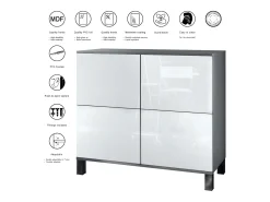Aparador Rova V3 – Armario de cocina moderno con 4 puertas Push-to-Open antracita mate / blanco de alto brillo (92,5 x 84.5 x 35)