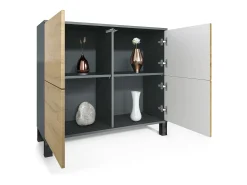 Aparador Rova V3 – Armario de cocina moderno con 4 puertas Push-to-Open antracita mate / gris arena de alto brillo (92,5 x 84.5 x 35)