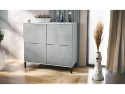 Aparador Rova V3 – Armario de cocina moderno con 4 puertas Push-to-Open blanco mate / hormigón oxidado (92,5 x 83.5 x 35)