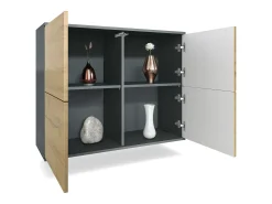 Aparador Rova V3 – Armario de cocina moderno con 4 puertas Push-to-Open antracita mate / crema de alto brillo (92,5 x 73.5 x 35)