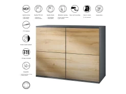Aparador Rova V3 – Armario de cocina moderno con 4 puertas Push-to-Open antracita mate / crema de alto brillo (92,5 x 73.5 x 35)