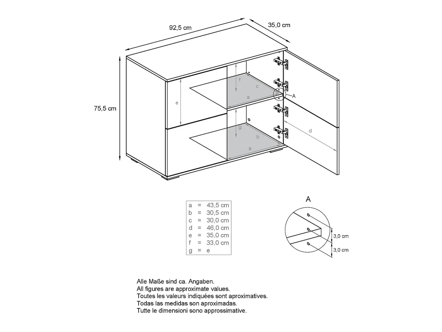 Aparador Rova V3 – Armario de cocina moderno con 4 puertas Push-to-Open antracita mate / crema de alto brillo (92,5 x 73.5 x 35)