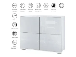 Aparador Rova V3 – Armario de cocina moderno con 4 puertas Push-to-Open blanco mate / gris de alto brillo (92,5 x 75.5 x 35)