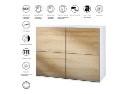 Aparador Rova V3 – Armario de cocina moderno con 4 puertas Push-to-Open blanco mate / gris arena de alto brillo (92,5 x 73.5 x 35)