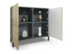 Aparador Rova V3 – Armario de cocina moderno con 4 puertas Push-to-Open antracita mate / crema de alto brillo (92,5 x 83.5 x 35)