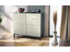 Aparador Rova V3 – Armario de cocina moderno con 4 puertas Push-to-Open antracita mate / crema de alto brillo (92,5 x 83.5 x 35)