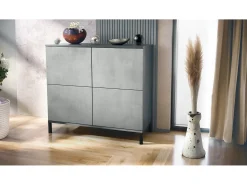 Aparador Rova V3 – Armario de cocina moderno con 4 puertas Push-to-Open antracita mate / hormigón oxidado (92,5 x 83.5 x 35)