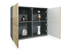 Aparador Rova V3 – Armario de cocina moderno con 4 puertas Push-to-Open antracita mate / gris arena de alto brillo (92,5 x 75.5 x 35)