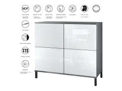 Aparador Rova V3 – Armario de cocina moderno con 4 puertas Push-to-Open antracita mate / gris arena de alto brillo (92,5 x 83.5 x 35)